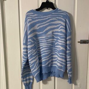 Blue and White Zebra Print Sweater